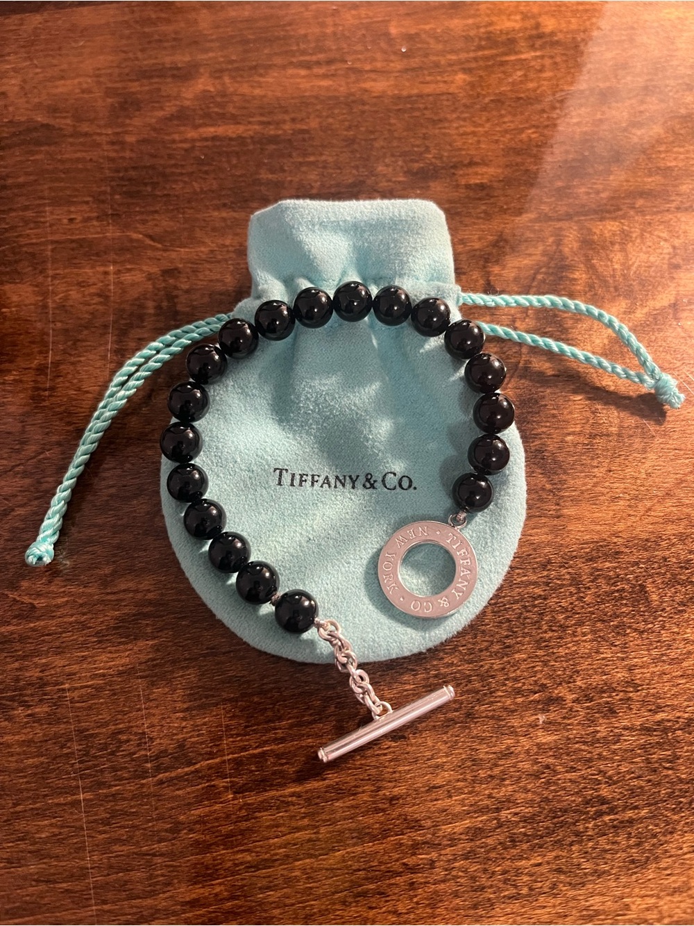 Tiffany & Co. Black Onyx Bead Toggle Bracelet.
